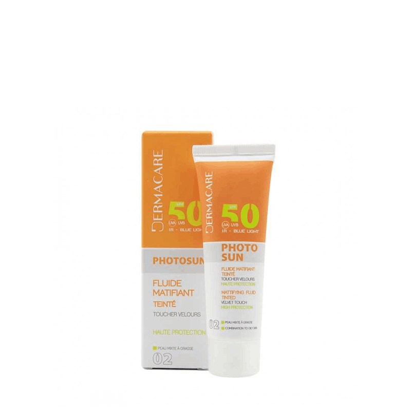 DERMACARE PHOTOSUN 02 FLUIDE SOLAIRE TEINTE PEAUX MIXTES A GRASSES SPF 50+ 50ML