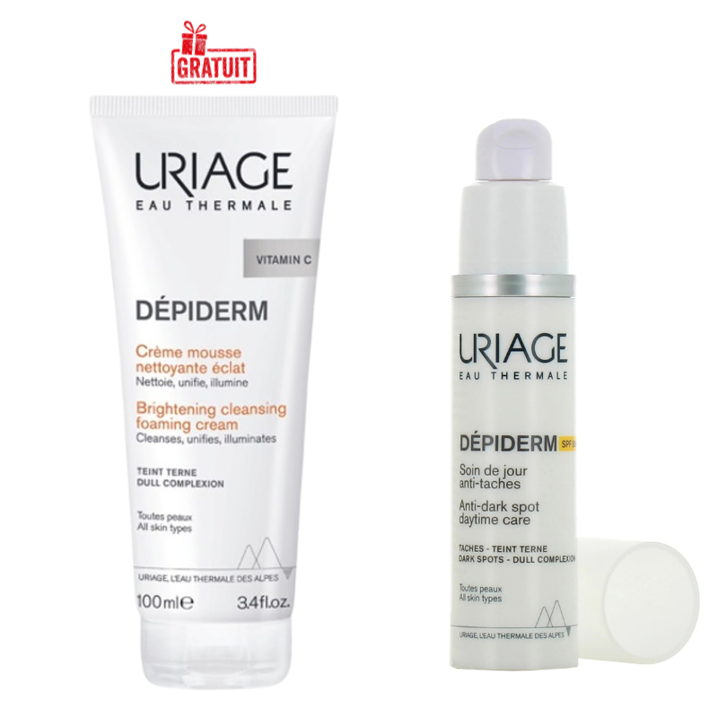 URIAGE DEPIDERM SOIN DE JOUR ANTI TACHES SPF50 30ML+DEPIDERM CREME MOUSSE NETTOYANTE ECLAT 100ML (OFFERT)